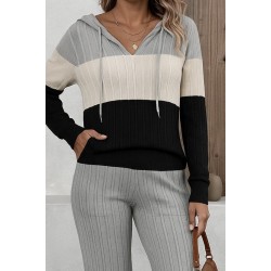 Kadın Uzun Kollu Kapşonlu Bağcıklı Blok Renkli şardonlu Kaşkorse Bluz Ve Pantolon Ikili Takım , 28613 Kadın Uzun Kollu Kapşonlu Bağcıklı Blok Renkli şardonlu Kaşkorse Bluz Ve Pantolon Ikili Takım , 28613