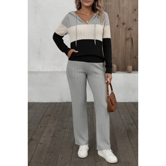 Kadın Uzun Kollu Kapşonlu Bağcıklı Blok Renkli şardonlu Kaşkorse Bluz Ve Pantolon Ikili Takım , 28613 Kadın Uzun Kollu Kapşonlu Bağcıklı Blok Renkli şardonlu Kaşkorse Bluz Ve Pantolon Ikili Takım , 28613