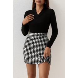 Kadın Uzun Kollu V Yakalı Kaz Ayağı Desenli şardonlu Dalgıç Elbise , 28612 Kadın Uzun Kollu V Yakalı Kaz Ayağı Desenli şardonlu Dalgıç Elbise , 28612