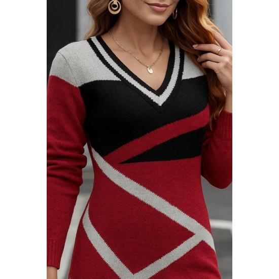 Kadın Uzun Kollu V Yakalı Kısa Triko Elbise , 28610 Kadın Uzun Kollu V Yakalı Kısa Triko Elbise , 28610