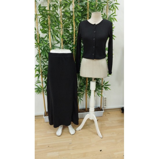 Kadın Uzun Kollu önden Düğmeli Bluz Ve Yüksek Bel A Kesim Uzun Etek şardonlu Kaşkorse Ikili Takım , 28605