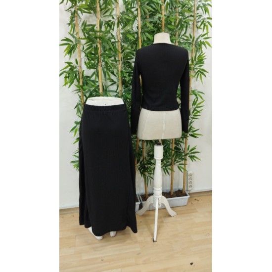 Kadın Uzun Kollu önden Düğmeli Bluz Ve Yüksek Bel A Kesim Uzun Etek şardonlu Kaşkorse Ikili Takım , 28605