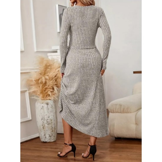 Kadın Uzun Kollu önden Düğmeli Bluz Ve Yüksek Bel A Kesim Uzun Etek şardonlu Kaşkorse Ikili Takım , 28603