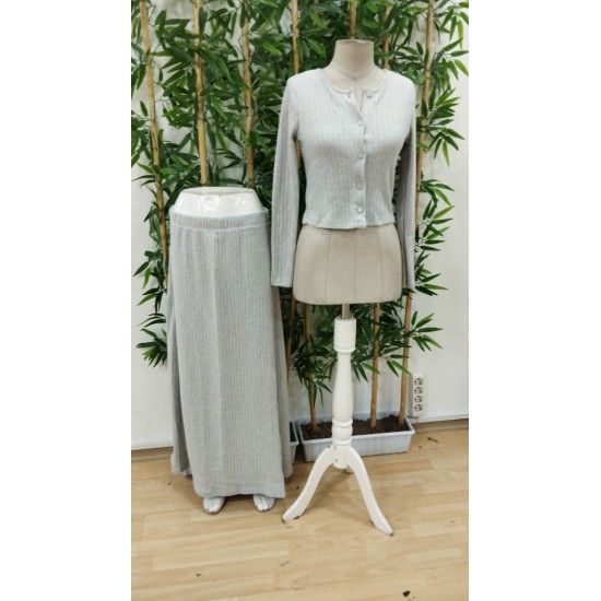 Kadın Uzun Kollu önden Düğmeli Bluz Ve Yüksek Bel A Kesim Uzun Etek şardonlu Kaşkorse Ikili Takım , 28603