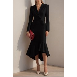 Kadın Uzun Kollu Yakalı Belden Oturtmalı Midi Ithal Krep Elbise, 28658 Kadın Uzun Kollu Yakalı Belden Oturtmalı Midi Ithal Krep Elbise, 28658