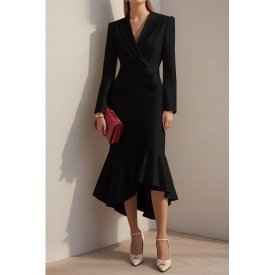 Kadın Uzun Kollu Yakalı Belden Oturtmalı Midi Ithal Krep Elbise, 28658 Kadın Uzun Kollu Yakalı Belden Oturtmalı Midi Ithal Krep Elbise, 28658