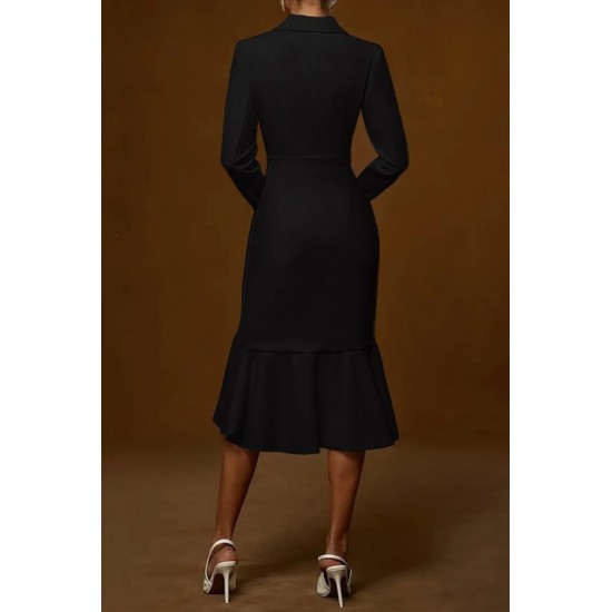 Kadın Uzun Kollu Yakalı Belden Oturtmalı Midi Ithal Krep Elbise, 28658 Kadın Uzun Kollu Yakalı Belden Oturtmalı Midi Ithal Krep Elbise, 28658