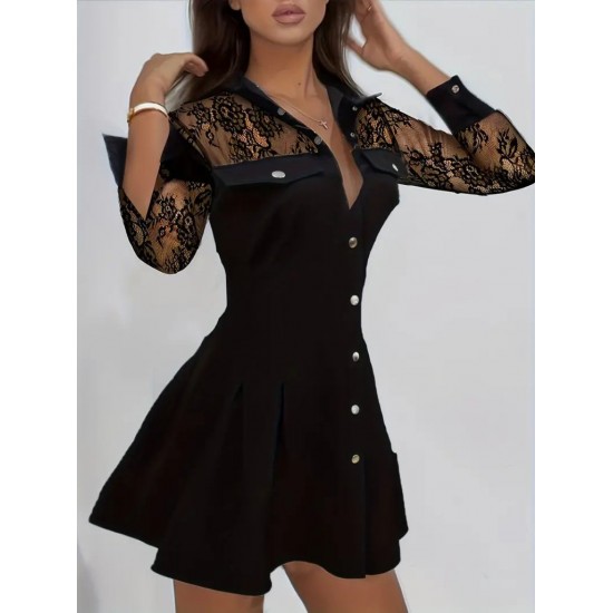 Kadın Uzun Kollu Yakalı önden Düğmeli Cep Detaylı Mini Modal Elbise , 28657 Kadın Uzun Kollu Yakalı önden Düğmeli Cep Detaylı Mini Modal Elbise , 28657