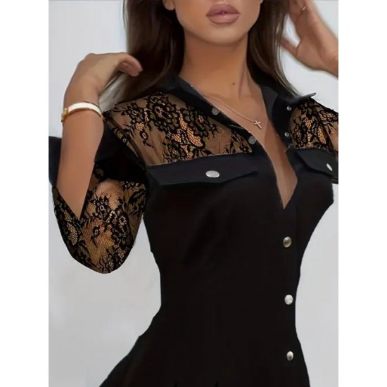 Kadın Uzun Kollu Yakalı önden Düğmeli Cep Detaylı Mini Modal Elbise , 28657 Kadın Uzun Kollu Yakalı önden Düğmeli Cep Detaylı Mini Modal Elbise , 28657