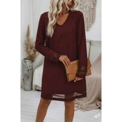 Kadın Uzun Kollu V Yakalı Tül şerit Detaylı Mini Krep Elbise, 28655 Kadın Uzun Kollu V Yakalı Tül şerit Detaylı Mini Krep Elbise, 28655