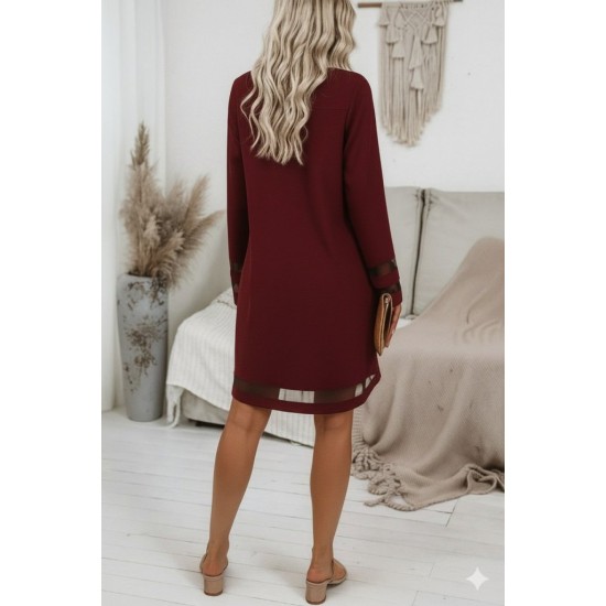 Kadın Uzun Kollu V Yakalı Tül şerit Detaylı Mini Krep Elbise, 28655 Kadın Uzun Kollu V Yakalı Tül şerit Detaylı Mini Krep Elbise, 28655