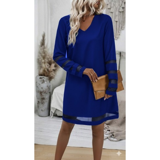 Kadın Uzun Kollu V Yakalı Tül şerit Detaylı Mini Krep Elbise, 28654 Kadın Uzun Kollu V Yakalı Tül şerit Detaylı Mini Krep Elbise, 28654