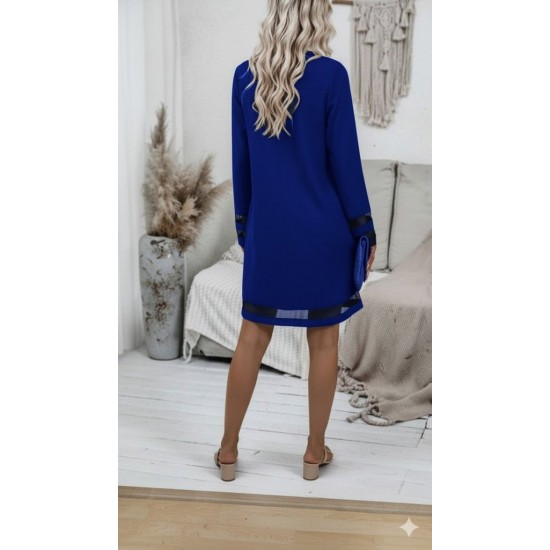 Kadın Uzun Kollu V Yakalı Tül şerit Detaylı Mini Krep Elbise, 28654 Kadın Uzun Kollu V Yakalı Tül şerit Detaylı Mini Krep Elbise, 28654