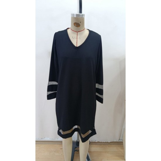 Kadın Uzun Kollu V Yakalı Tül şerit Detaylı Mini Krep Elbise, 28653 Kadın Uzun Kollu V Yakalı Tül şerit Detaylı Mini Krep Elbise, 28653