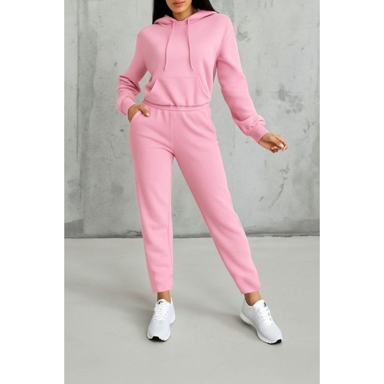 Kadın Uzun Kollu Kapşonlu Bağcıklı üç Iplik Bluz Ve Pantolon Ikili Takım , 28672