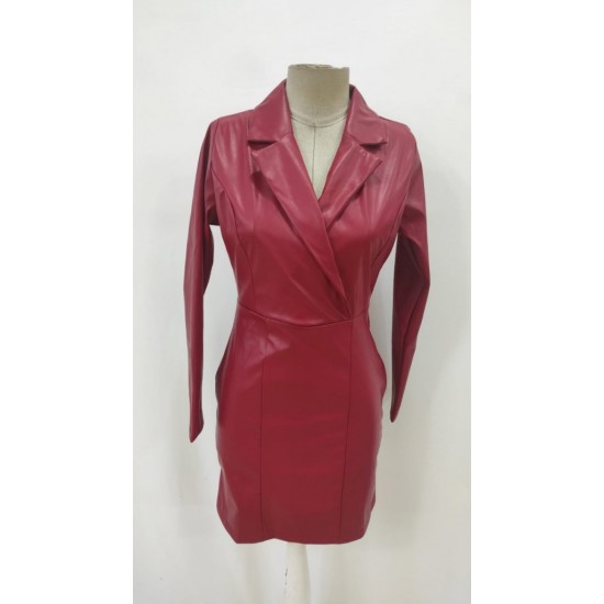 Kadın Uzun Kollu Yakalı Mini Deri Elbise, 28663 Kadın Uzun Kollu Yakalı Mini Deri Elbise, 28663