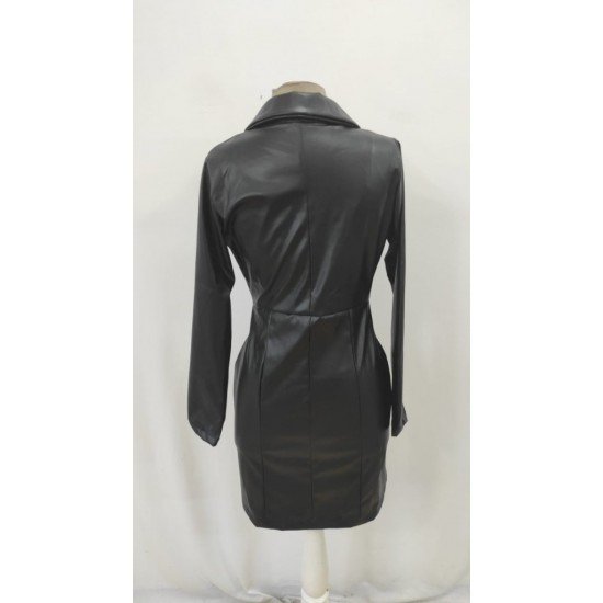 Kadın Uzun Kollu Yakalı Mini Deri Elbise, 28662 Kadın Uzun Kollu Yakalı Mini Deri Elbise, 28662