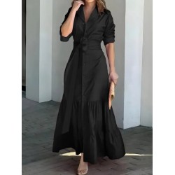 Kadın Uzun Kollu Eteği Fırfırlı Beli Kuşaklı Trikoton Tam Boy Gömlek Elbise , 28673 Kadın Uzun Kollu Eteği Fırfırlı Beli Kuşaklı Trikoton Tam Boy Gömlek Elbise , 28673