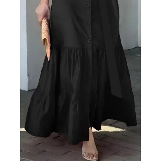 Kadın Uzun Kollu Eteği Fırfırlı Beli Kuşaklı Trikoton Tam Boy Gömlek Elbise , 28673 Kadın Uzun Kollu Eteği Fırfırlı Beli Kuşaklı Trikoton Tam Boy Gömlek Elbise , 28673