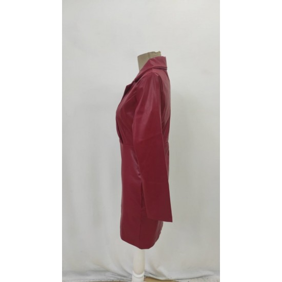 Kadın Uzun Kollu Yakalı Mini Deri Elbise, 28676 Kadın Uzun Kollu Yakalı Mini Deri Elbise, 28676