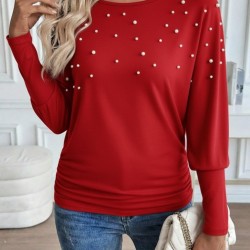 Kadın Uzun Kollu Yuvarlak Yaka Incili Viskon Bluz , 28685 Kadın Uzun Kollu Yuvarlak Yaka Incili Viskon Bluz , 28685