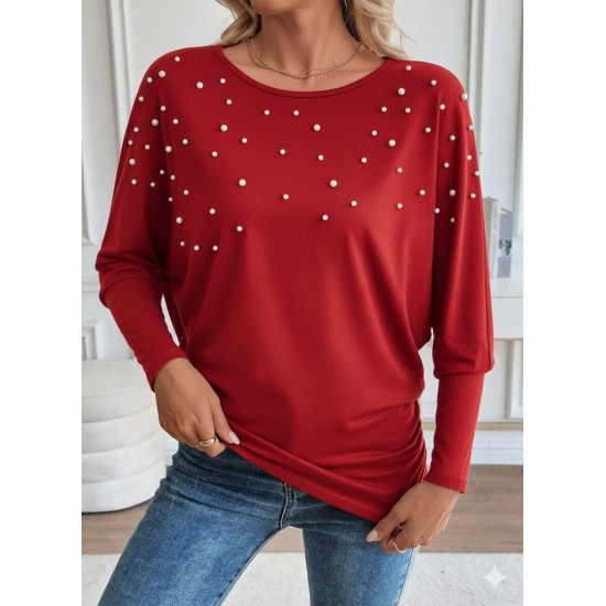 Kadın Uzun Kollu Yuvarlak Yaka Incili Viskon Bluz , 28685 Kadın Uzun Kollu Yuvarlak Yaka Incili Viskon Bluz , 28685