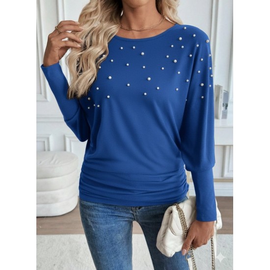 Kadın Uzun Kollu Yuvarlak Yaka Incili Viskon Bluz , 28684 Kadın Uzun Kollu Yuvarlak Yaka Incili Viskon Bluz , 28684