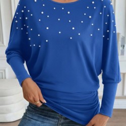 Kadın Uzun Kollu Yuvarlak Yaka Incili Viskon Bluz , 28684 Kadın Uzun Kollu Yuvarlak Yaka Incili Viskon Bluz , 28684