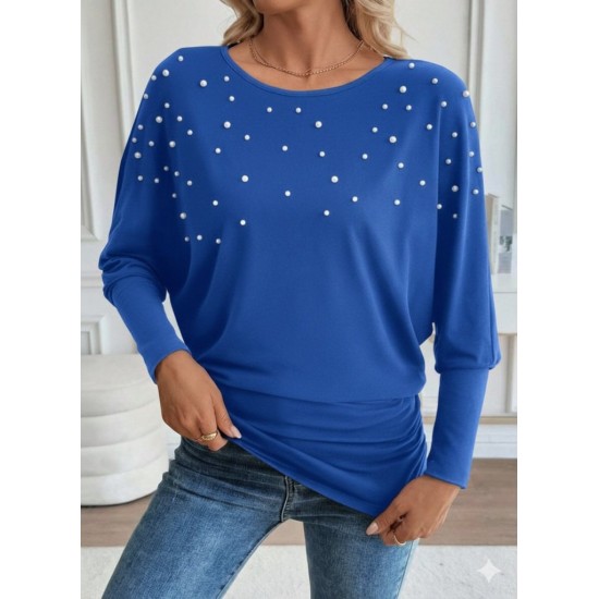 Kadın Uzun Kollu Yuvarlak Yaka Incili Viskon Bluz , 28684 Kadın Uzun Kollu Yuvarlak Yaka Incili Viskon Bluz , 28684