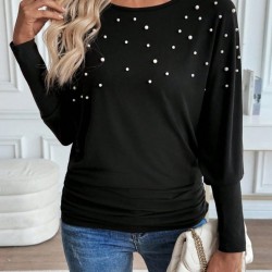 Kadın Uzun Kollu Yuvarlak Yaka Incili Viskon Bluz , 28683 Kadın Uzun Kollu Yuvarlak Yaka Incili Viskon Bluz , 28683