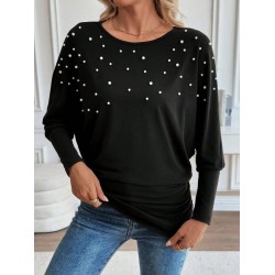 Kadın Uzun Kollu Yuvarlak Yaka Incili Viskon Bluz , 28683 Kadın Uzun Kollu Yuvarlak Yaka Incili Viskon Bluz , 28683