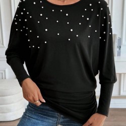 Kadın Uzun Kollu Yuvarlak Yaka Incili Viskon Bluz , 28683 Kadın Uzun Kollu Yuvarlak Yaka Incili Viskon Bluz , 28683