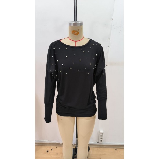 Kadın Uzun Kollu Yuvarlak Yaka Incili Viskon Bluz , 28683 Kadın Uzun Kollu Yuvarlak Yaka Incili Viskon Bluz , 28683