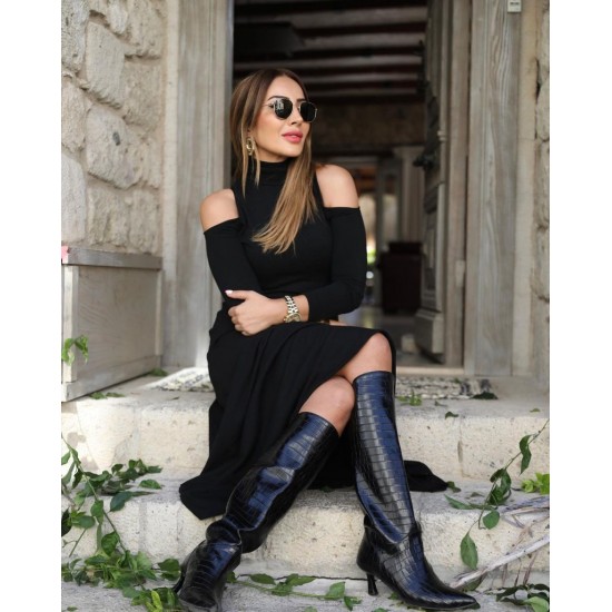 Kadın Balıkçı Yaka Omuzlardan Açık Uzun Kollu Janjan Krep Elbise , 28193 Kadın Balıkçı Yaka Omuzlardan Açık Uzun Kollu Janjan Krep Elbise , 28193