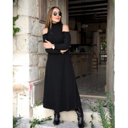 Kadın Balıkçı Yaka Omuzlardan Açık Uzun Kollu Janjan Krep Elbise , 28193 Kadın Balıkçı Yaka Omuzlardan Açık Uzun Kollu Janjan Krep Elbise , 28193