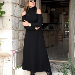 Kadın Balıkçı Yaka Omuzlardan Açık Uzun Kollu Janjan Krep Elbise , 28193 Kadın Balıkçı Yaka Omuzlardan Açık Uzun Kollu Janjan Krep Elbise , 28193