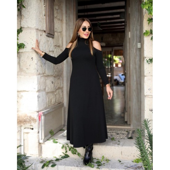 Kadın Balıkçı Yaka Omuzlardan Açık Uzun Kollu Janjan Krep Elbise , 28193 Kadın Balıkçı Yaka Omuzlardan Açık Uzun Kollu Janjan Krep Elbise , 28193