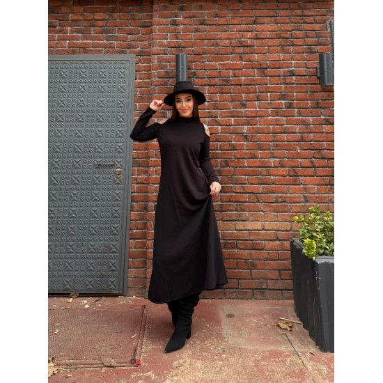 Kadın Balıkçı Yaka Omuzlardan Açık Uzun Kollu Janjan Krep Elbise , 28193 Kadın Balıkçı Yaka Omuzlardan Açık Uzun Kollu Janjan Krep Elbise , 28193