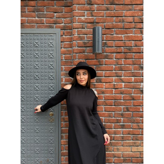 Kadın Balıkçı Yaka Omuzlardan Açık Uzun Kollu Janjan Krep Elbise , 28193 Kadın Balıkçı Yaka Omuzlardan Açık Uzun Kollu Janjan Krep Elbise , 28193