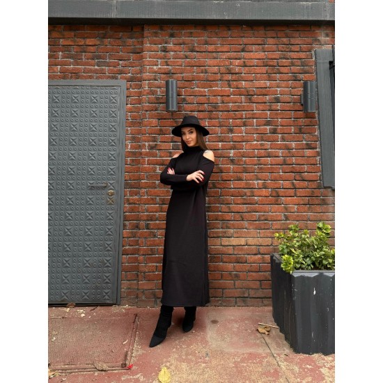 Kadın Balıkçı Yaka Omuzlardan Açık Uzun Kollu Janjan Krep Elbise , 28193 Kadın Balıkçı Yaka Omuzlardan Açık Uzun Kollu Janjan Krep Elbise , 28193