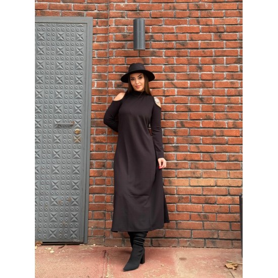 Kadın Balıkçı Yaka Omuzlardan Açık Uzun Kollu Janjan Krep Elbise , 28193 Kadın Balıkçı Yaka Omuzlardan Açık Uzun Kollu Janjan Krep Elbise , 28193