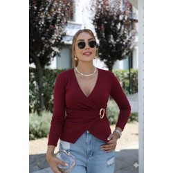 Kadın Uzun Kollu Kruvaze Yakalı Toka Detaylı Viskon Bluz , 28696 Kadın Uzun Kollu Kruvaze Yakalı Toka Detaylı Viskon Bluz , 28696