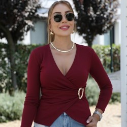 Kadın Uzun Kollu Kruvaze Yakalı Toka Detaylı Viskon Bluz , 28696 Kadın Uzun Kollu Kruvaze Yakalı Toka Detaylı Viskon Bluz , 28696