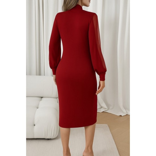 Kadın Uzun Kollu Yarı Balıkçı Yaka Tül Ve Inci Detaylı Kısa Ithal Krep Midi Elbise , 28704 Kadın Uzun Kollu Yarı Balıkçı Yaka Tül Ve Inci Detaylı Kısa Ithal Krep Midi Elbise , 28704