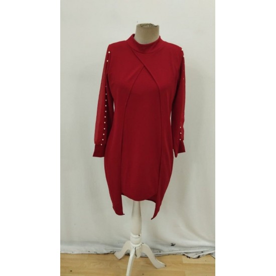 Kadın Uzun Kollu Yarı Balıkçı Yaka Tül Ve Inci Detaylı Kısa Ithal Krep Midi Elbise , 28704 Kadın Uzun Kollu Yarı Balıkçı Yaka Tül Ve Inci Detaylı Kısa Ithal Krep Midi Elbise , 28704