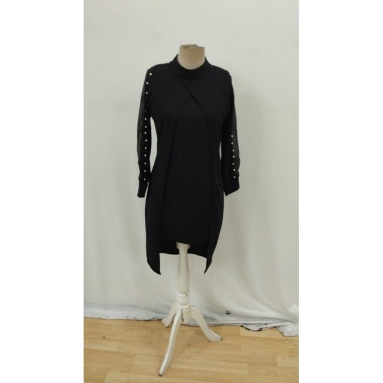 Kadın Uzun Kollu Yarı Balıkçı Yaka Tül Ve Inci Detaylı Kısa Ithal Krep Midi Elbise , 28703 Kadın Uzun Kollu Yarı Balıkçı Yaka Tül Ve Inci Detaylı Kısa Ithal Krep Midi Elbise , 28703