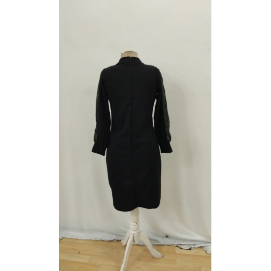 Kadın Uzun Kollu Yarı Balıkçı Yaka Tül Ve Inci Detaylı Kısa Ithal Krep Midi Elbise , 28703 Kadın Uzun Kollu Yarı Balıkçı Yaka Tül Ve Inci Detaylı Kısa Ithal Krep Midi Elbise , 28703