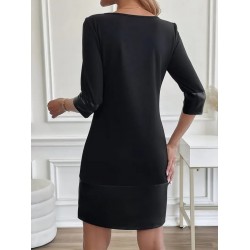 Kadın Uzun Kollu Bisiklet Yaka Deri Detaylı Ithal Krep Elbise , 28702 Kadın Uzun Kollu Bisiklet Yaka Deri Detaylı Ithal Krep Elbise , 28702