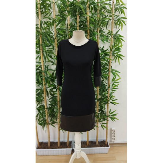 Kadın Uzun Kollu Bisiklet Yaka Deri Detaylı Ithal Krep Elbise , 28702 Kadın Uzun Kollu Bisiklet Yaka Deri Detaylı Ithal Krep Elbise , 28702