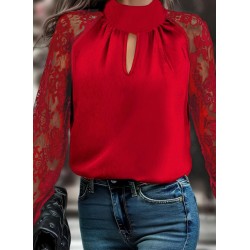 Kadın Uzun Kollu Göğüs Pencere Detay Yaka Boğazlı Kolları Tüllü Sandy Bluz, 23971 Kadın Uzun Kollu Göğüs Pencere Detay Yaka Boğazlı Kolları Tüllü Sandy Bluz, 23971